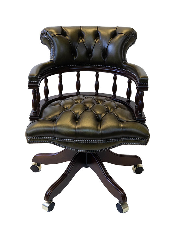 Leather Captain Chair Mahogany Olive